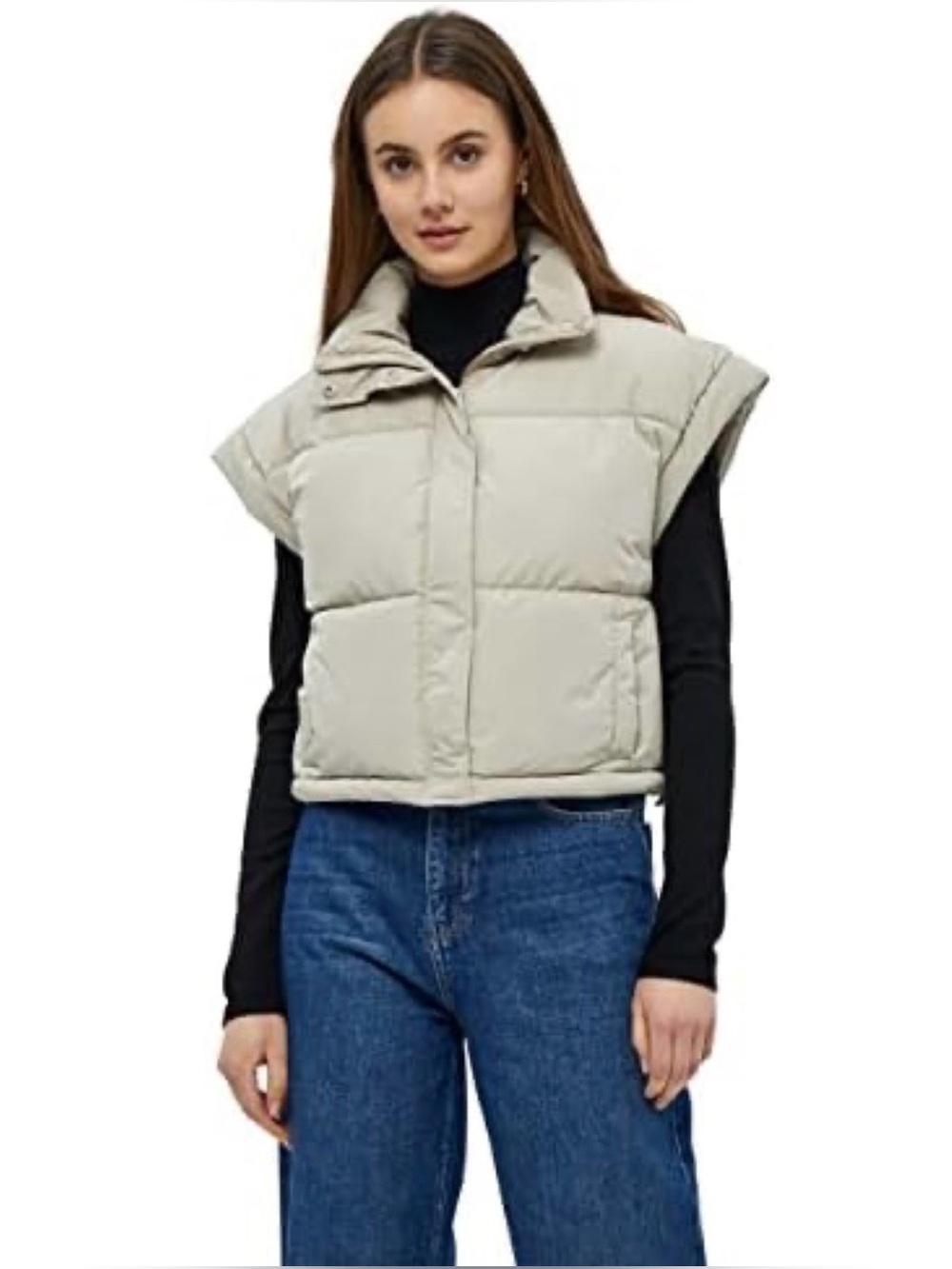Beige Sleeveless Puffer Vest, Minus